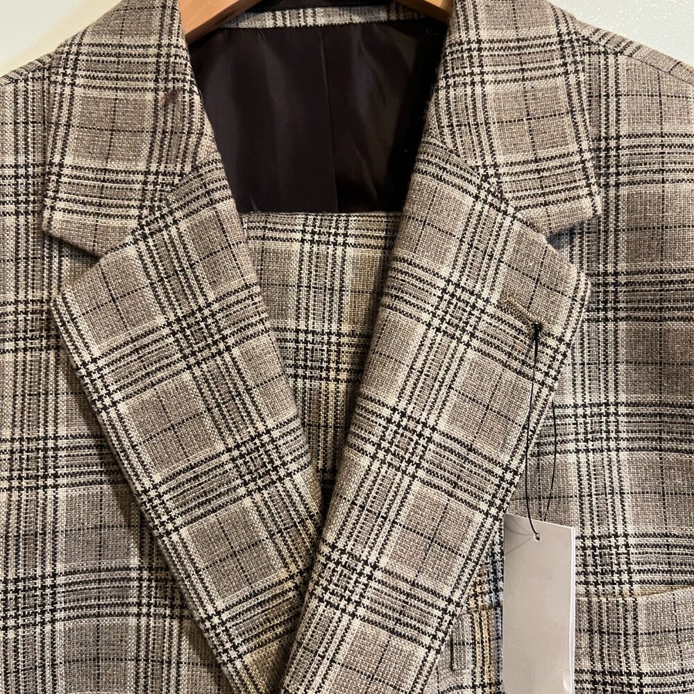 NWT Topman Double Breasted Taupe Plaid Suit, Men's 40R - Picture 2 of 16